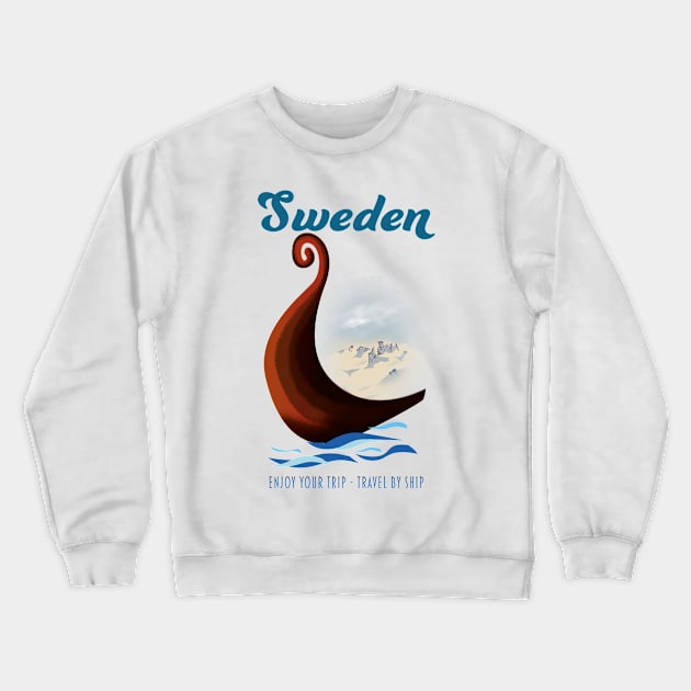 Sweden Long boat travel poster Crewneck Sweatshirt by nickemporium1